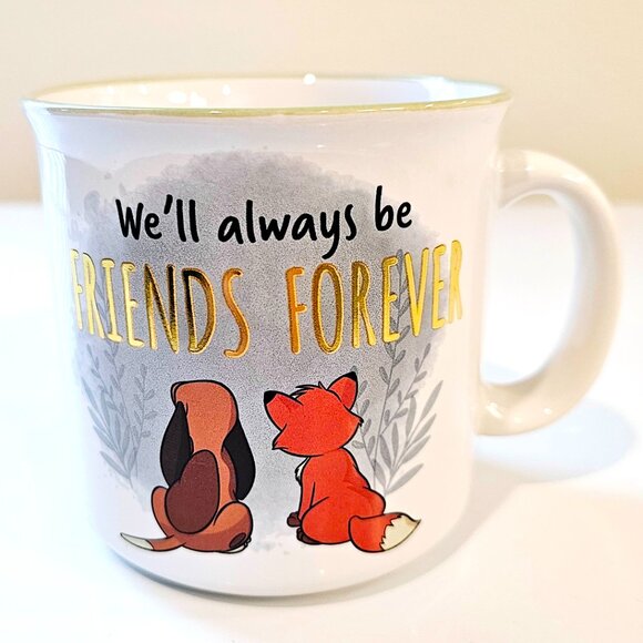Disney Fox and the Hound Gold Inlay "Friends Forever" Ceramic Camper Mug - Picture 1 of 6